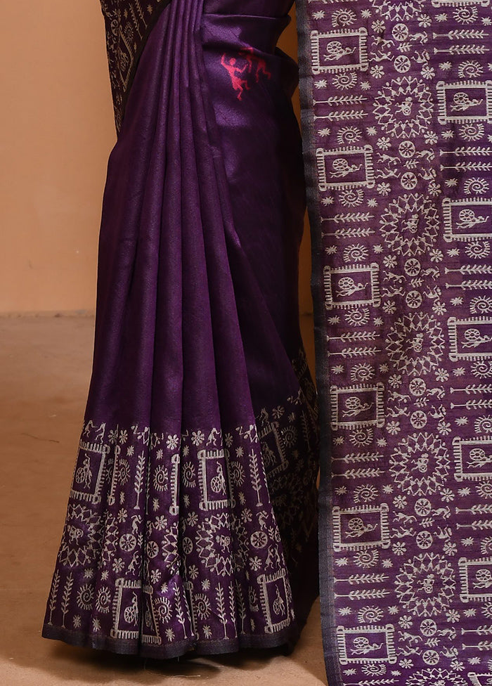 Purple Spun Silk Saree With Blouse Piece