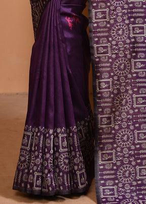 Purple Spun Silk Saree With Blouse Piece