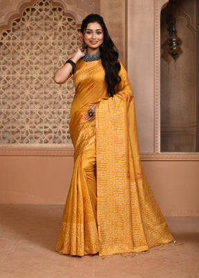 Mustard Spun Silk Saree With Blouse Piece