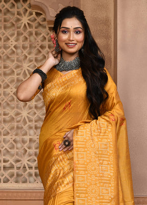 Mustard Spun Silk Saree With Blouse Piece