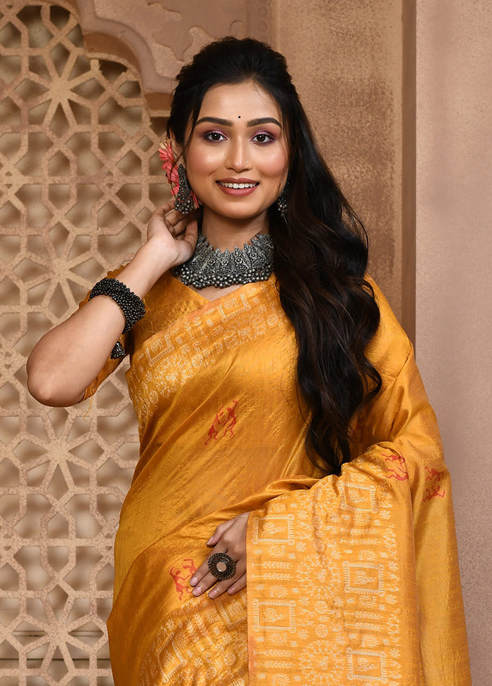 Mustard Spun Silk Saree With Blouse Piece