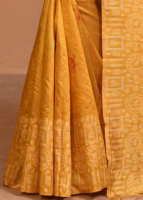 Mustard Spun Silk Saree With Blouse Piece