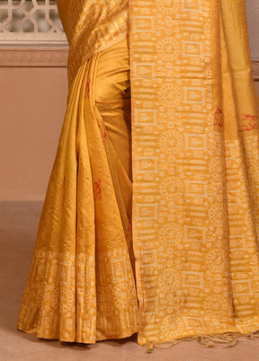 Mustard Spun Silk Saree With Blouse Piece