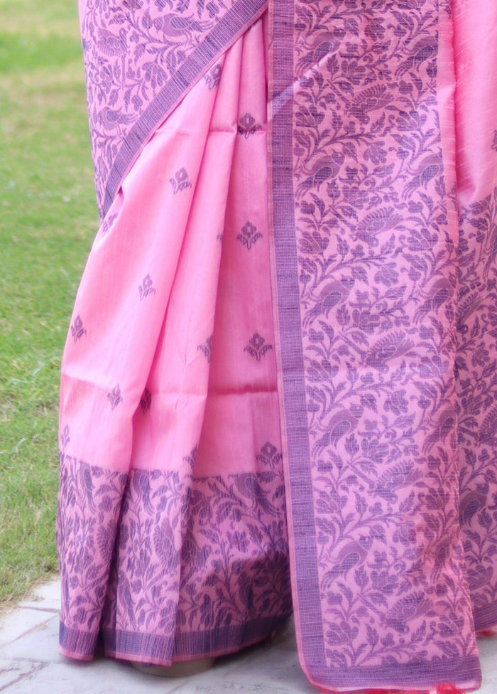 Baby Pink Spun Silk Saree With Blouse Piece