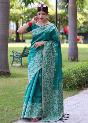 Rama Spun Silk Saree With Blouse Piece