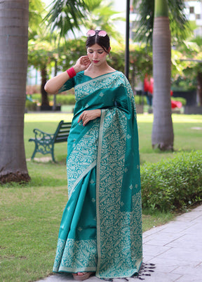 Rama Spun Silk Saree With Blouse Piece