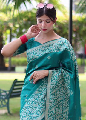 Rama Spun Silk Saree With Blouse Piece