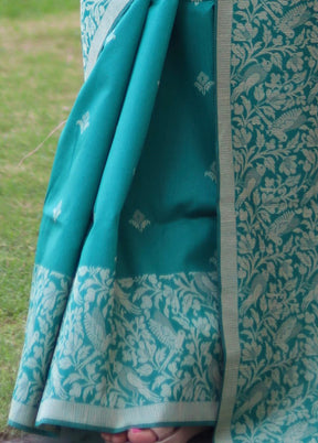 Rama Spun Silk Saree With Blouse Piece