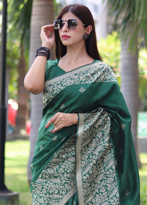 Green Spun Silk Saree With Blouse Piece