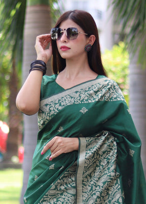 Green Spun Silk Saree With Blouse Piece