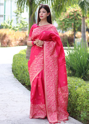 Rani Spun Silk Saree With Blouse Piece