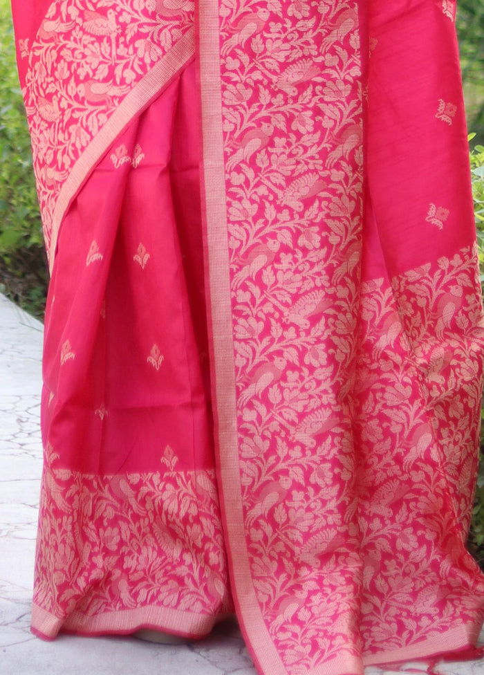 Rani Spun Silk Saree With Blouse Piece