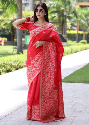 Red Spun Silk Saree With Blouse Piece