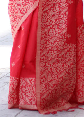 Red Spun Silk Saree With Blouse Piece