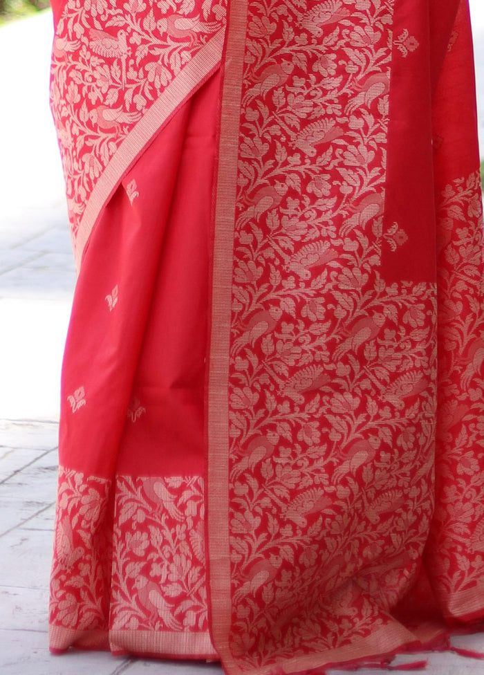 Red Spun Silk Saree With Blouse Piece