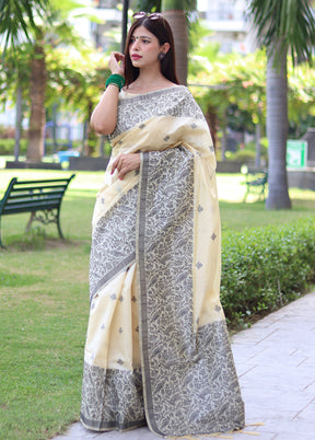 Cream Spun Silk Saree With Blouse Piece