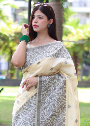 Cream Spun Silk Saree With Blouse Piece