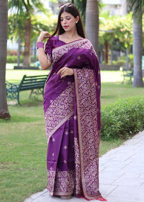 Purple Spun Silk Saree With Blouse Piece