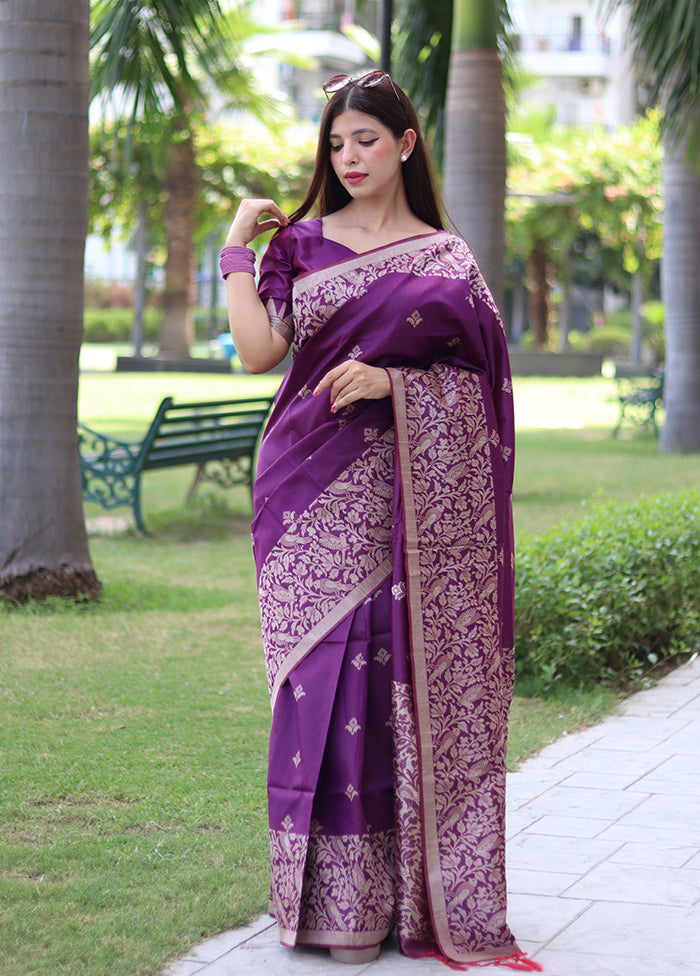 Purple Spun Silk Saree With Blouse Piece