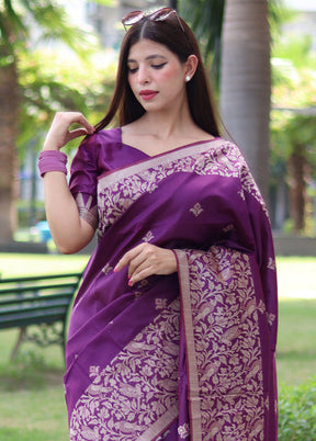 Purple Spun Silk Saree With Blouse Piece