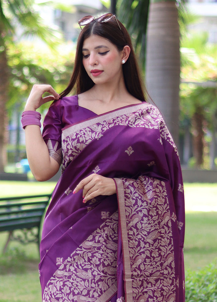 Purple Spun Silk Saree With Blouse Piece