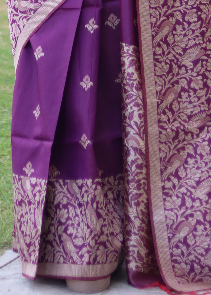 Purple Spun Silk Saree With Blouse Piece