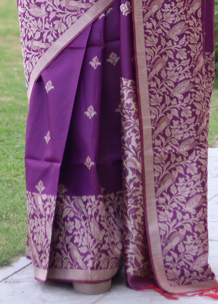 Purple Spun Silk Saree With Blouse Piece