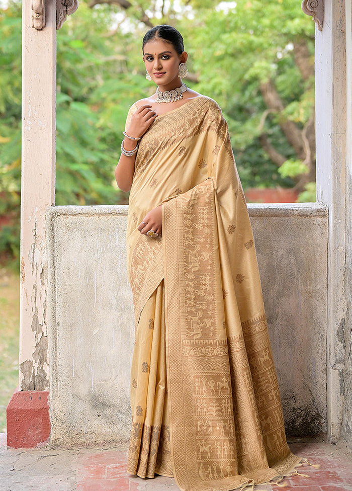 Beige Spun Silk Saree With Blouse Piece