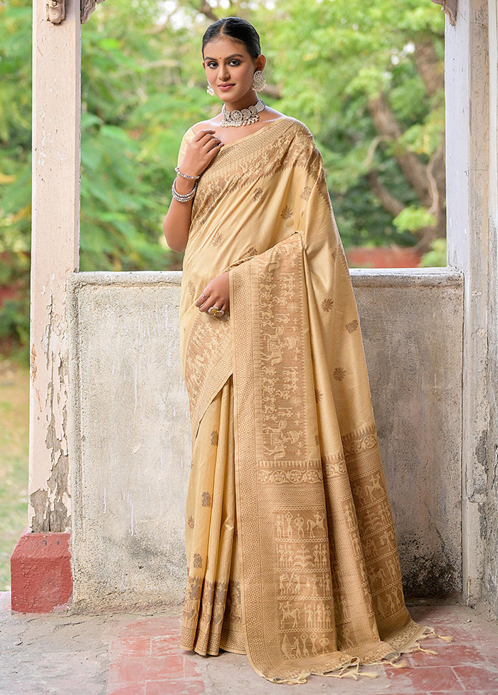 Beige Spun Silk Saree With Blouse Piece