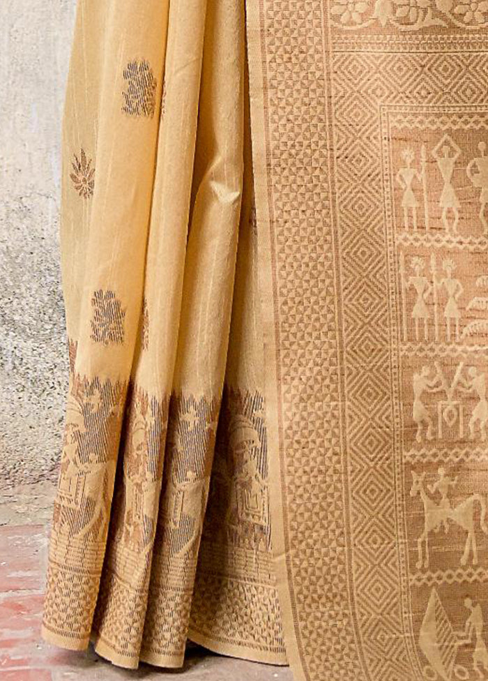 Beige Spun Silk Saree With Blouse Piece