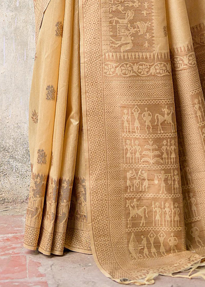 Beige Spun Silk Saree With Blouse Piece