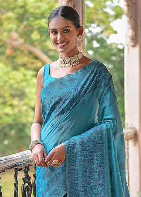 Sky Blue Spun Silk Saree With Blouse Piece