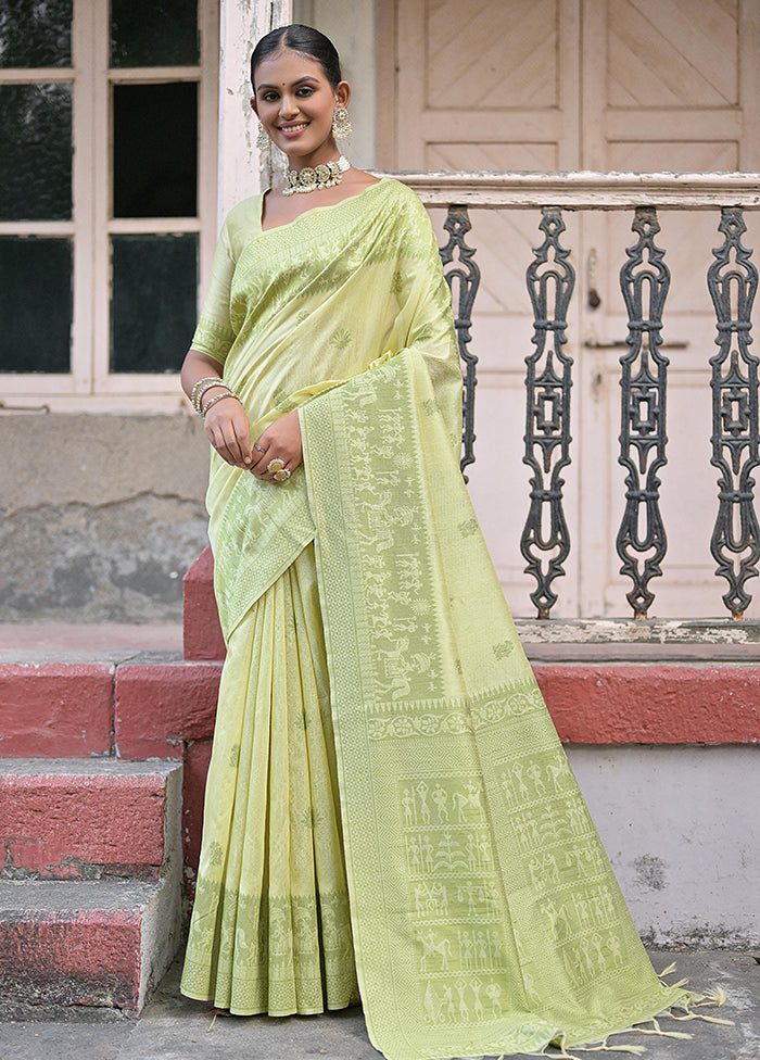 Light Green Spun Silk Saree With Blouse Piece