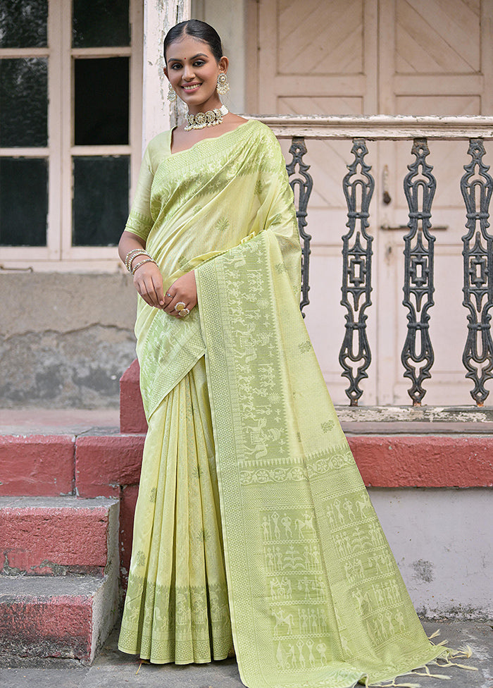 Light Green Spun Silk Saree With Blouse Piece