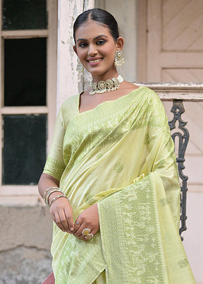 Light Green Spun Silk Saree With Blouse Piece