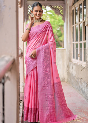 Pink Spun Silk Saree With Blouse Piece