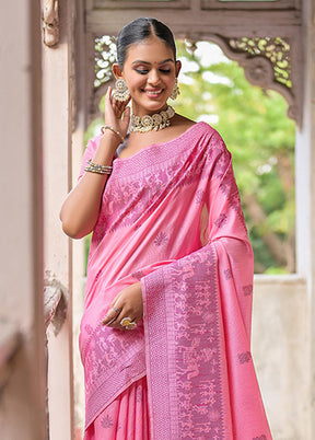 Pink Spun Silk Saree With Blouse Piece