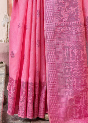 Pink Spun Silk Saree With Blouse Piece