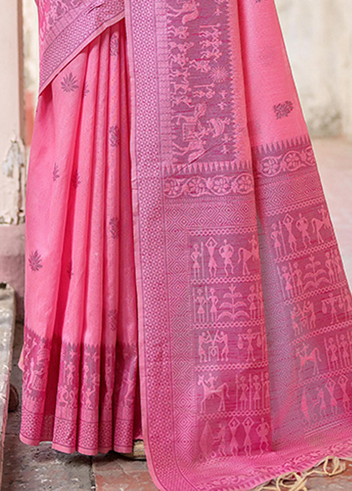 Pink Spun Silk Saree With Blouse Piece