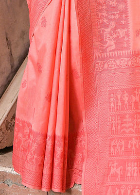 Coral Spun Silk Saree With Blouse Piece