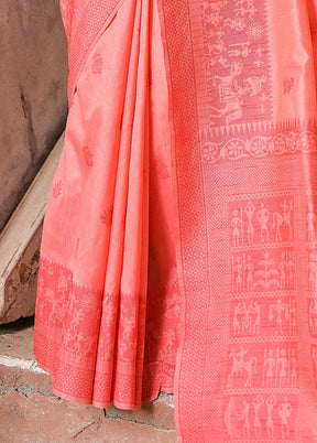 Coral Spun Silk Saree With Blouse Piece