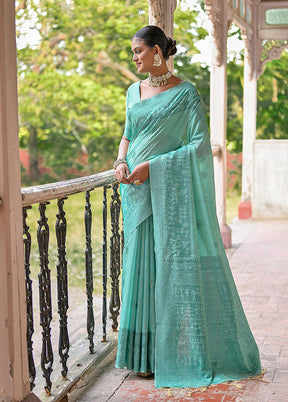 Sea Green Spun Silk Saree With Blouse Piece