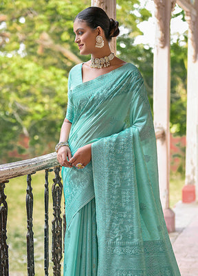 Sea Green Spun Silk Saree With Blouse Piece