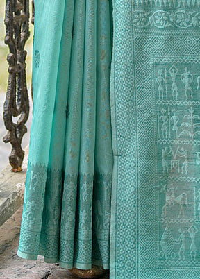 Sea Green Spun Silk Saree With Blouse Piece