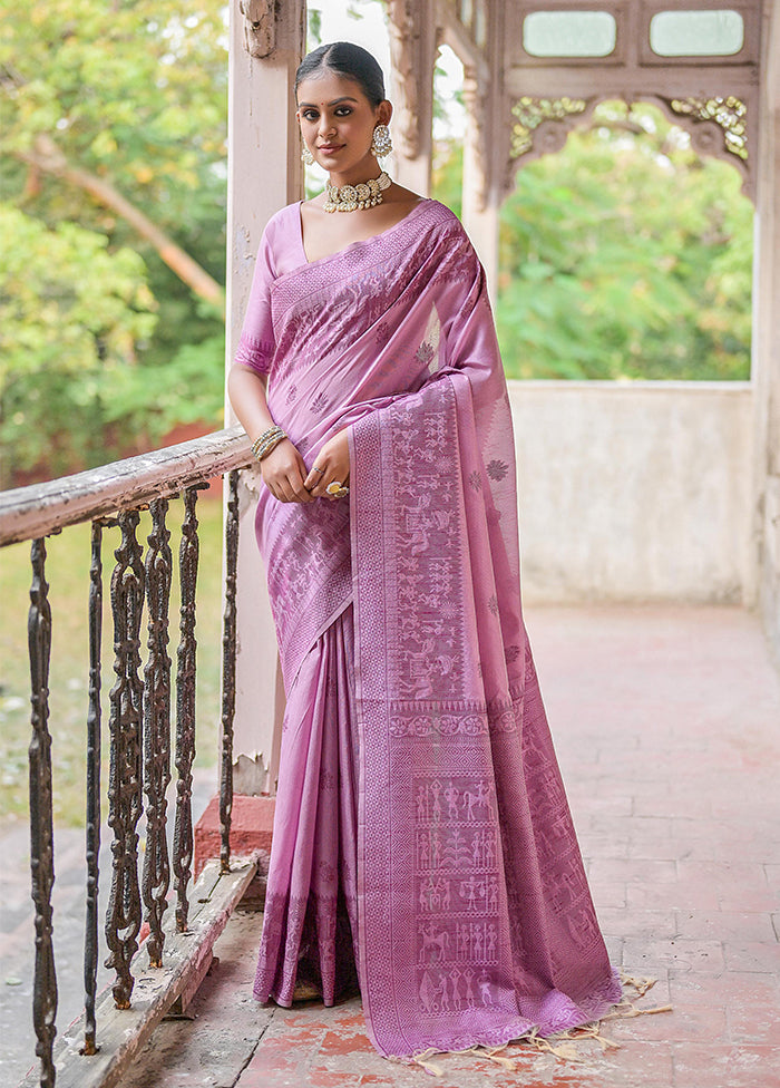 Purple Spun Silk Saree With Blouse Piece