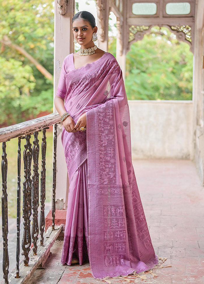 Purple Spun Silk Saree With Blouse Piece