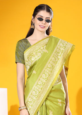 Mehendi Spun Silk Saree With Blouse Piece