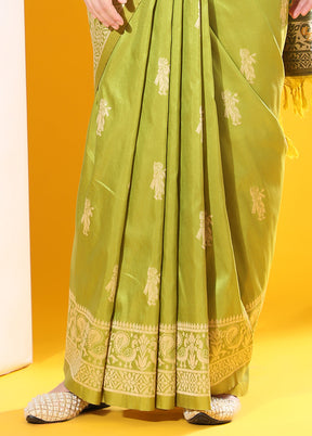 Mehendi Spun Silk Saree With Blouse Piece