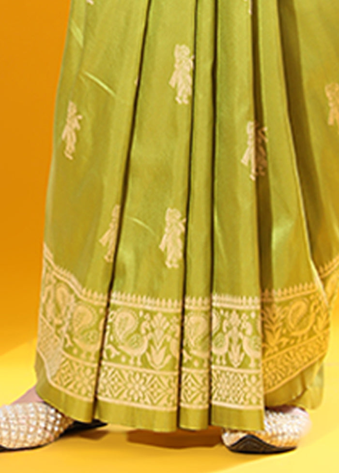 Mehendi Spun Silk Saree With Blouse Piece