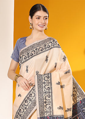 Off White Spun Silk Saree With Blouse Piece